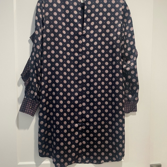 Banana Republic Navy Silk Dress with Geometric Red & White Pattern. - Picture 11 of 13